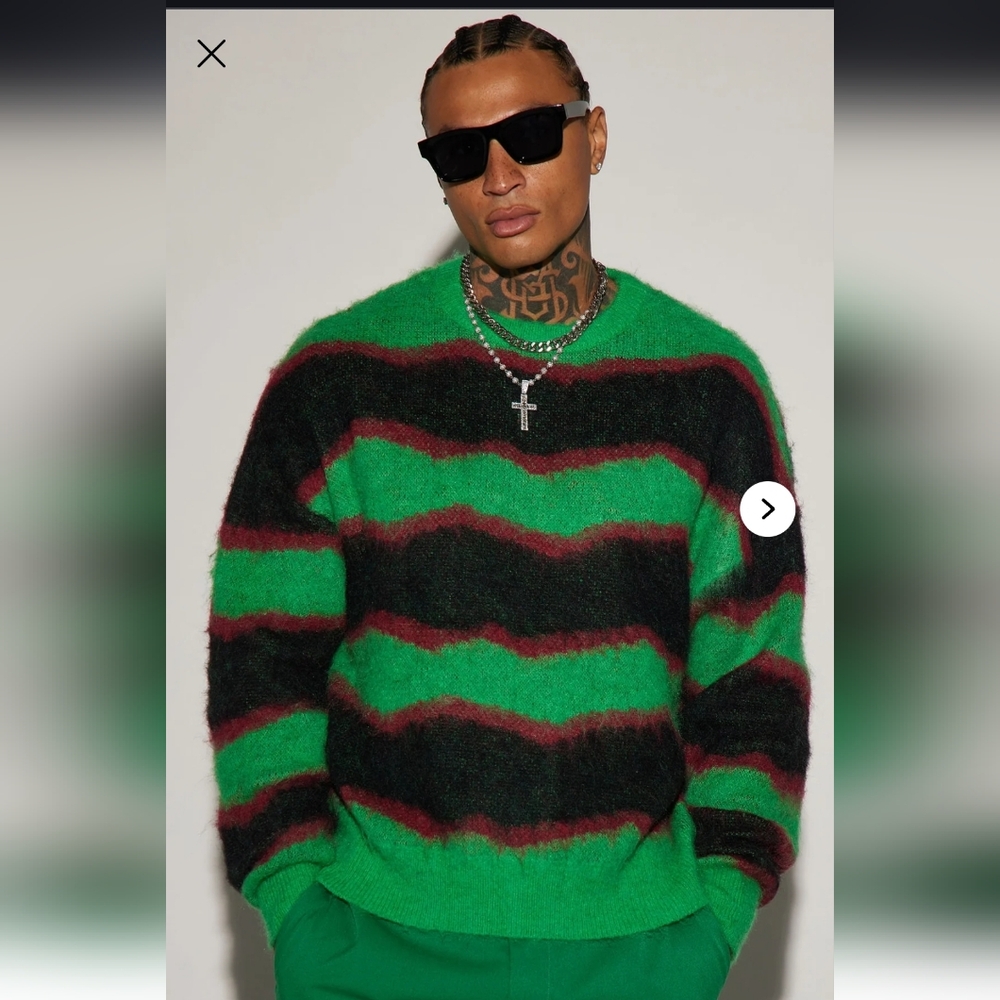 Men's Striped Crewneck Sweater Long Sleeve Wool NovaMen Green Red Black